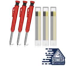 Load image into Gallery viewer, Solid Carpenter Pencil Set with 7 Refill Leads, Built-in Sharpener, Deep Hole Mechanical Pencil Marker Marking Tool. Sedmeca Express. Hand Tools &amp; Equipments.
