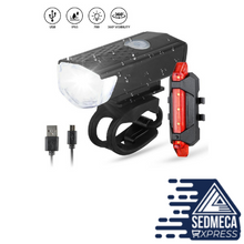 Load image into Gallery viewer, USB Rechargeable Bike Light MTB Bicycle Front Back Rear Taillight Cycling Safety Warning Light Waterproof Bicycle Lamp Flashligh. Sedmeca Express. Instrumentation and Electrical Materials.
