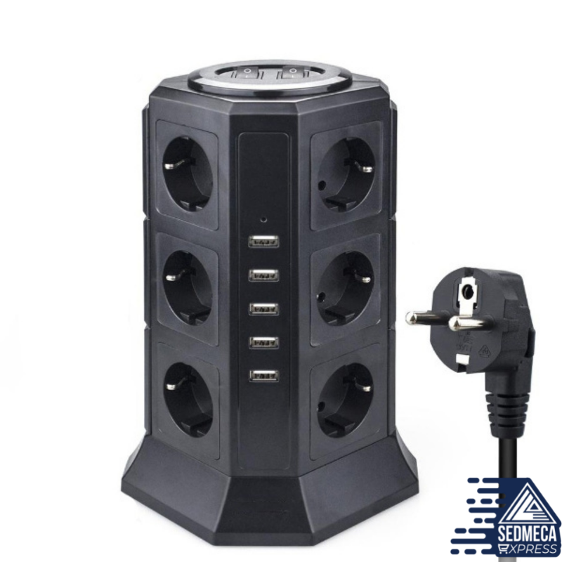 Vertical tower with multiple power supply USB surge protector EU Plug