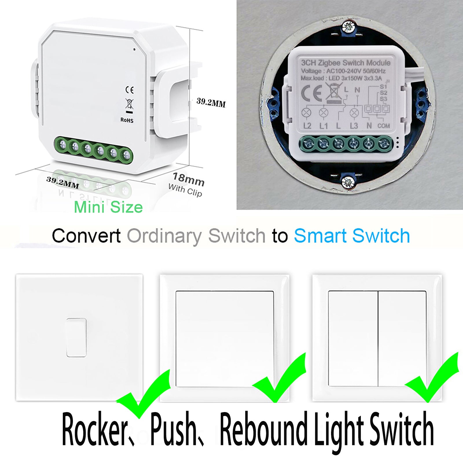 Tuya Zigbee Smart Light Switch, Neutral Required Push Button Interruptor 1  2 3 Gangs Tuya SmartThings App Alexa Google Home(1Gang)
